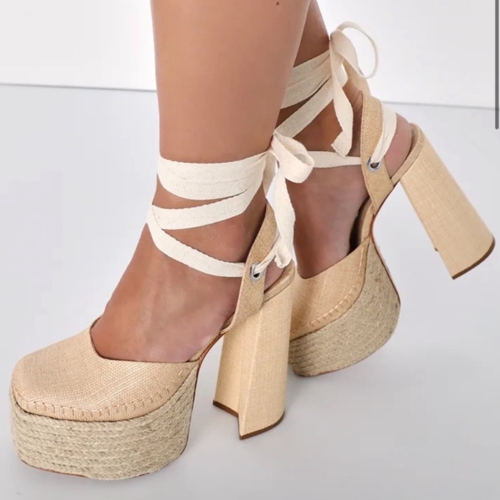 SCHUTZ NALA LIGHT NUDE PLATFORM ESPADRILLE HEELS
